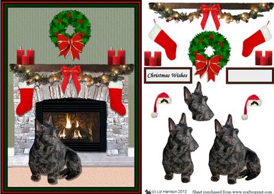 Scottish Terrier Christmas Fireplace 3D Decoupage