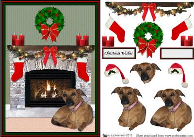 Whippetxhound Christmas Fireplace 3D Decoupage