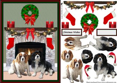 Cavalier King Charles Christmas Fireplace 3D Decoupage