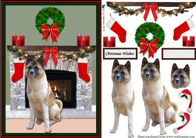 Akita Christmas Fireplace 3D Decoupage