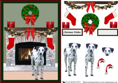 Dalmatian Christmas Fireplace 3D Decoupage