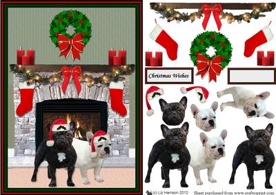 French Bulldog Christmas Fireplace 3D Decoupage