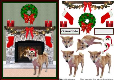 Shiba Inu Christmas Fireplace 3D Decoupage