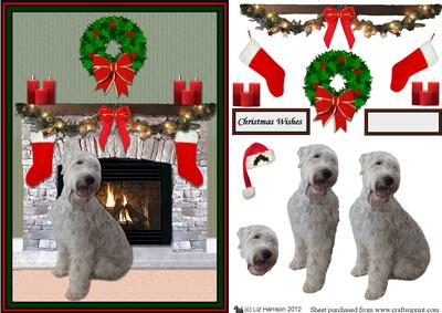 Soft Coated Wheaten Christmas Fireplace 3D Decoupage