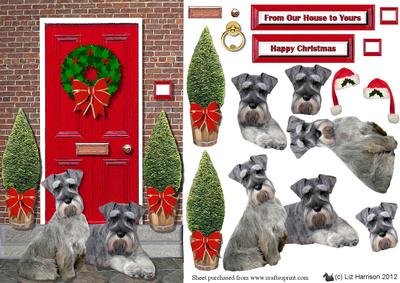 Schnauzer Duo on a Christmas Doorstep 3D Decoupage