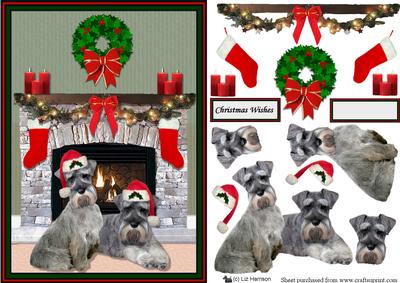 Schnauzer Duo Christmas Fireplace 3D Decoupage
