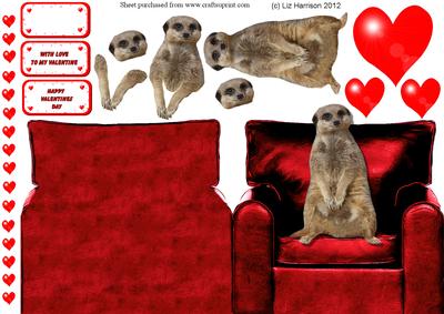 Meerkat Hearts Valentine 3D Decoupage