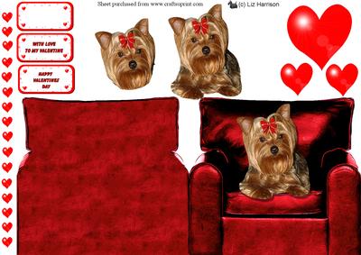 Yorkshire Terrier Valentines Chair 3D Decoupage