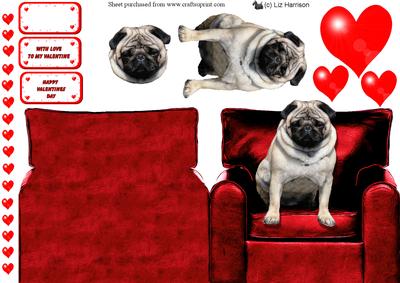 Pug Dog Valentines Chair 3D Decoupage