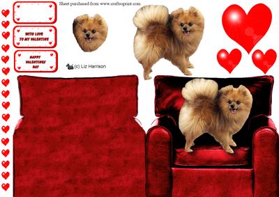 Pomeranian Valentines Chair 3D Decoupage