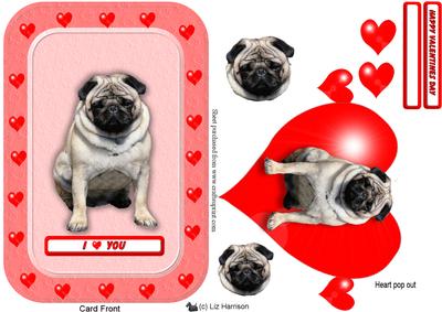 Pug Dog Pop Out Heart Card