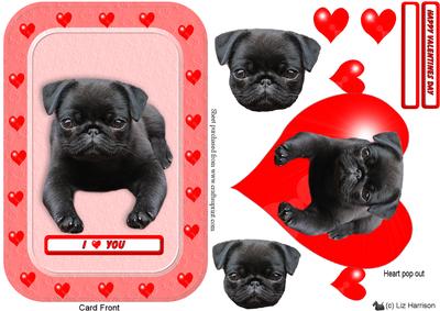Pug Pop Out Heart Card