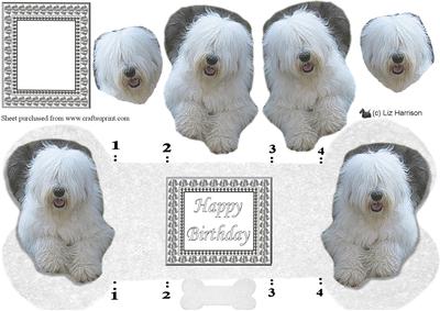 Old English Sheepdog Bone Shaped Card