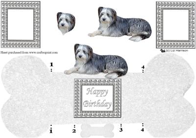 Bearded Collie Bone Shaped Card