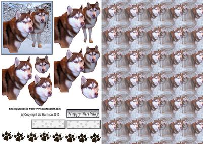 Husky Pair in Snow 3D Decoupage with Background