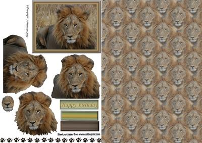 Lion Portrait 3D Decoupage with Background