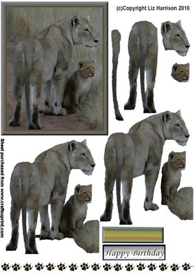 Lioness & Cub 3D Decoupage