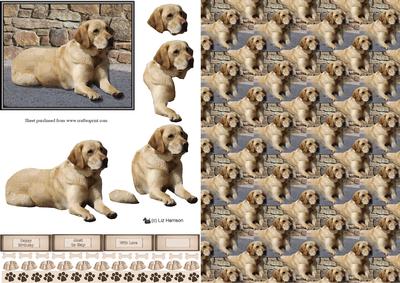 Golden Labrador Scene 3D Decoupage & Background
