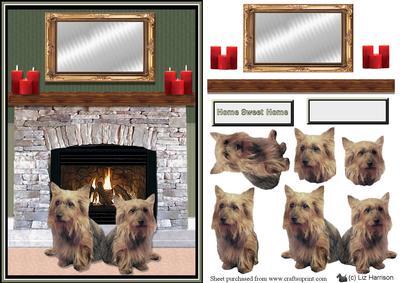 Australian Terriers Fireplace Scene 3D Decoupage