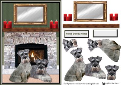 Schnauzer Fireplace Scene 3D Decoupage