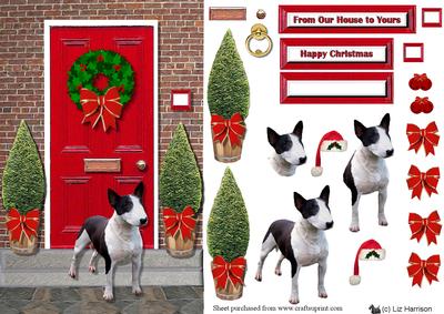 Bull Terrier (miniature) Christmas Door Scene