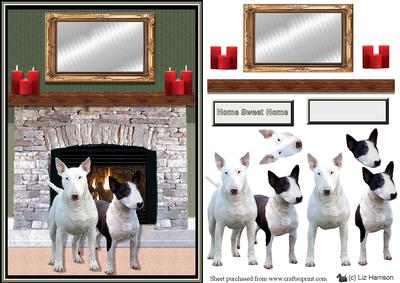Bull Terriers Fireplace Scene