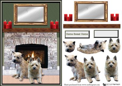 Cairn Terriers Fireplace Scene