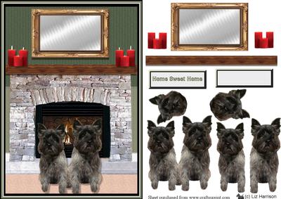 Cairn Terriers (dark) Fireplace Scene