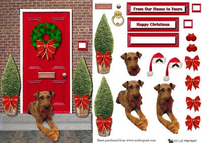 Irish Terrier Christmas Door Step Scene