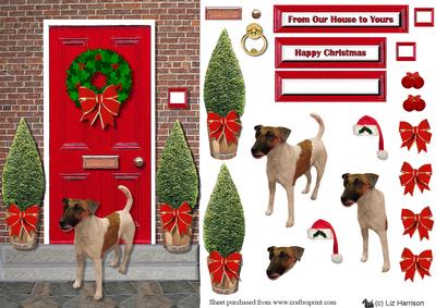 Fox Terrier,smooth, Christmas Door Scene