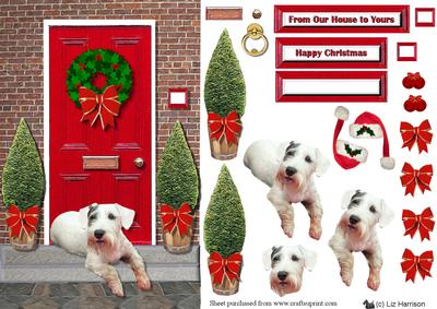 Sealyham Terrier Christmas Door Scene