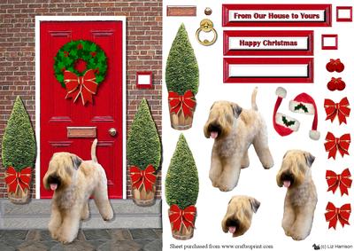 Soft Coated Wheaten Terrier Christmas Door Scene