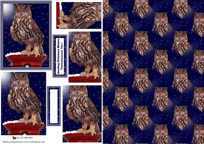 Eagle Owl Christmas Post Box Pyramid & Background