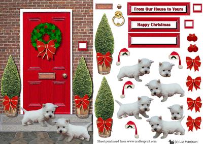 Westie Puppies Christmas Door Scene