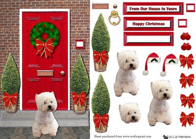 Westie Christmas Door Step Scene