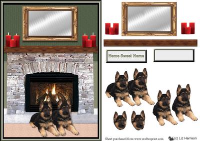 German Shepherd Puppies Fire Place Scene