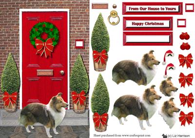 Shetland Sheepdog Christmas Door Step Scene
