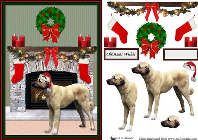 Anatolian Shepherd Dog Christmas Fire Place Scene