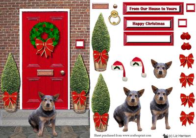 Australian Cattle Dog Christmas Door Scene