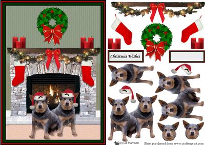Australian Cattle Dog Christmas Fire Place Scene