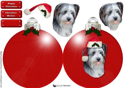 Bearded Collie Christmas Bauble Decoupage