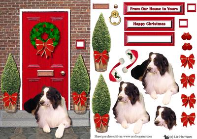 Australian Shepherd Dog Christmas Door Step Scene