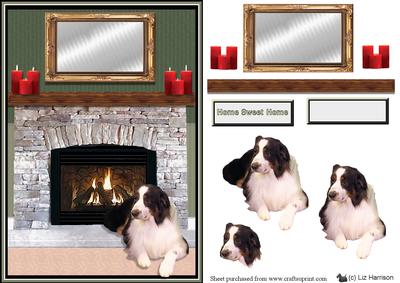 Australian Shepherd Dog Fire Place Scene