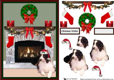 Australian Shepherd Christmas Fire Place Scene