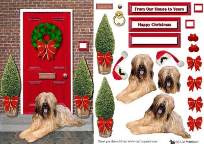 Briard Christmas Door Step Scene