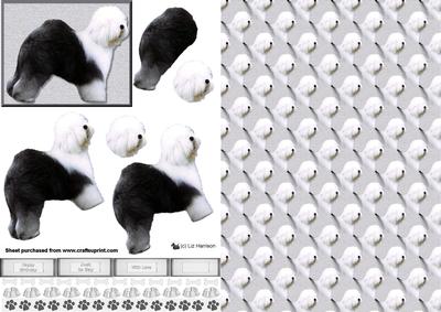 Old English Sheepdog Standing 3D Decoupage & Background
