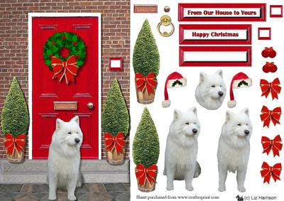 Samoyed Christmas Door Step Scene