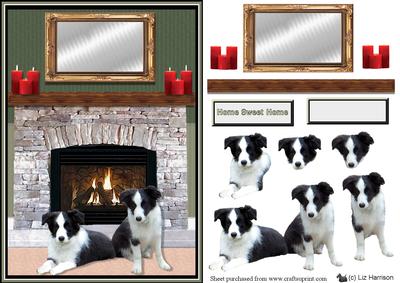 Border Collie Puppies Fire Place Scene