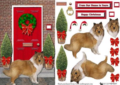 Rough Collie Christmas Door Step 3D Decoupage