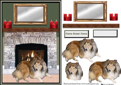 Rough Collie Fire Place Scene 3D Decoupage
